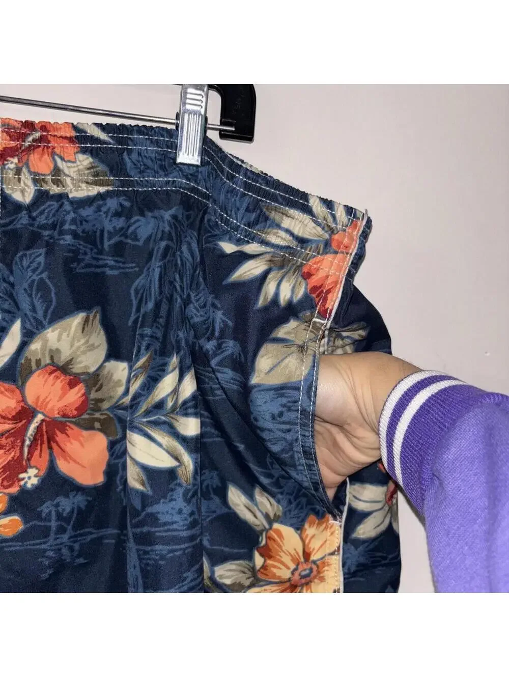 Men’s Puritan Navy and Floral Car Printed Swim Shorts Mesh Interior POCKETS